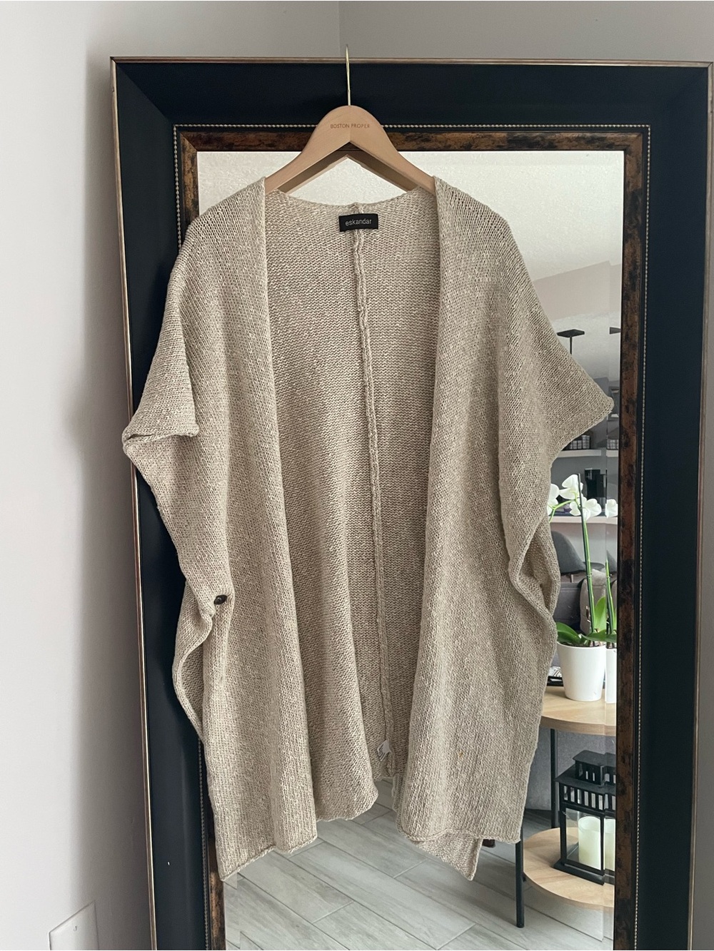 eskandar Neutral Beige Open-Front Knit Poncho - Picture 2 of 3